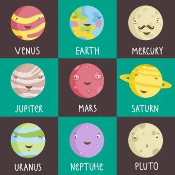 Solar System Planets Cartoon Vector Icons Set Stock Illustration