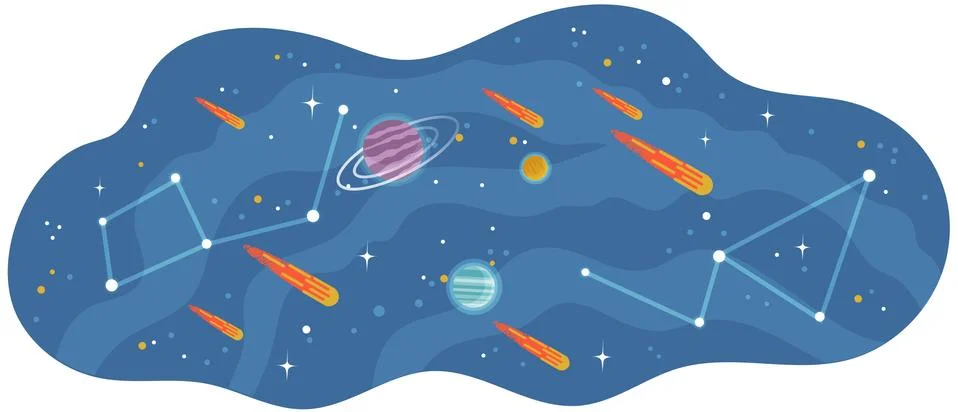 Solar system of planets with large and small celestial bodies flying in space Stock Illustration