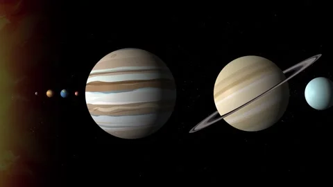 Solar system planets orbiting and spinning in vast dark space with bright s.. Видео 334327128