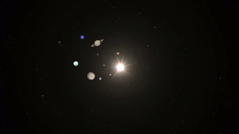 Solar System with Planets Orbiting Around Bight Sun Slow Zoom In Stock Footage 76639805