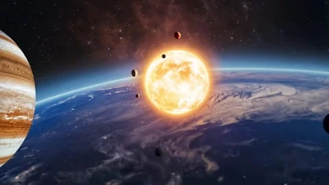 Solar System Planets Orbiting in Deep Space, Cosmic Animation 動画素材 346178616
