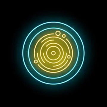 Solar system planets orbiting star in neon icon Stock Illustration