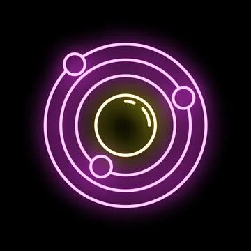 Solar system planets orbiting sun neon light icon Иллюстрация