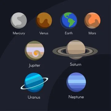 Solar System Planets. Outer space. Earth, Saturn, Mars Illustrazione stock