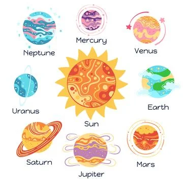 Solar system planets set astronomical galaxy planets cosmos vector illustration Stock Illustration