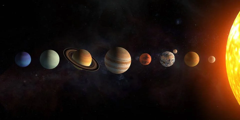 Solar system planets set. The Sun and planets in a row on universe stars b... Stock Photos