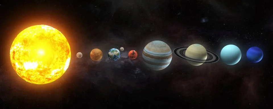 Solar system planets set. The Sun and planets in a row on universe stars b... Stock Photos