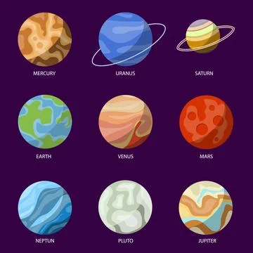 Solar system planets, solar system planets icons, planets set. Design illus.. Stockillustratie