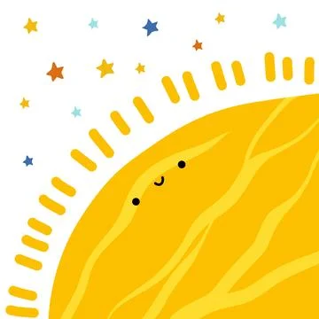 Solar system of planets. Sun with cartoon face. Vector illustration. Cartoon Stock Illustration