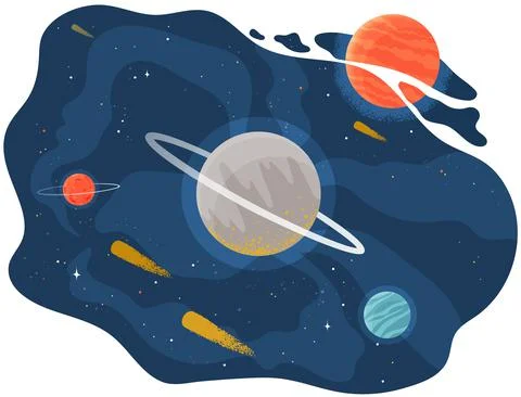 Solar system of planets, vector illustration with large and small celestial 스톡 일러스트