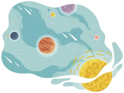 Solar system of planets, vector illustration with large and small celestial Ilustración de archivo