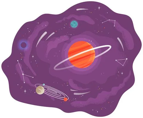 Solar system of planets, vector illustration with large and small celestial 스톡 일러스트