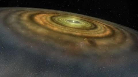 Solar System protoplanetary disk with a bright young sun at its center. 스톡 동영상 314091737