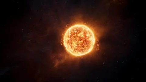 Solar System Protostar Sun Sol Wide Shot and Erupting Nebula Gases in Deep Space Ilustração Stock