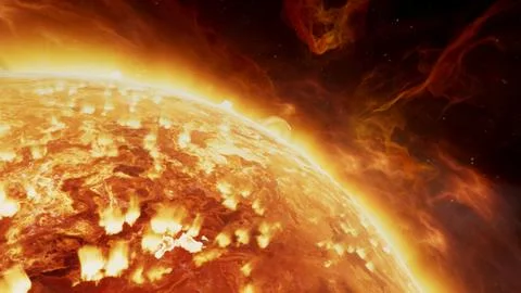 Solar System Protostar Sun Sol Close Shot of Erupting Nebula Gases in Deep Space Ilustração Stock