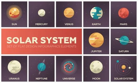 Solar system - set of flat design infographics elements 스톡 일러스트
