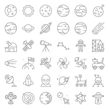 Solar system, Space and astronaut, thin line icons Stock Illustration