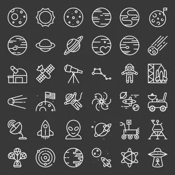 Solar system, Space and astronaut, bold line icons Stock Illustration