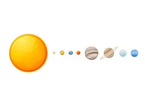 Solar system with sun and planets space objects vector illustration on white  Stock Illustration