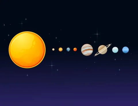 Solar system with sun and planets space objects vector illustration on dark d Stock Illustration