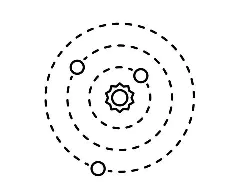 Solar system with the sun and planets on orbits flat vector icon for apps and Stock Illustration