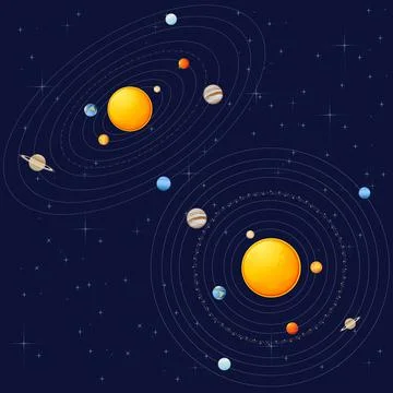 Solar system with sun and planets space objects vector illustration on dark deep Stock Illustration