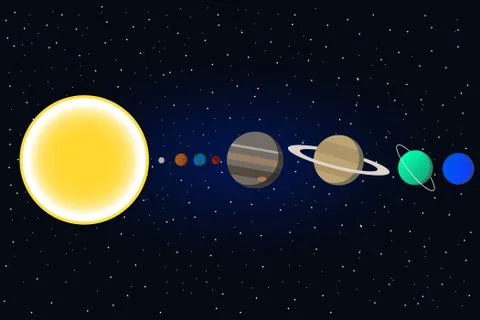 Solar system with sun, planets and stars. Vector illustration. Stock Illustration