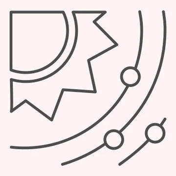 Solar system thin line icon. Sun with planets and satellites. Astronomy vector Stock Illustration