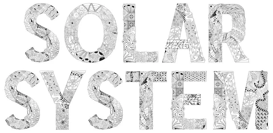 Solar system. Vector decorative zentangle object for coloring Ilustração Stock