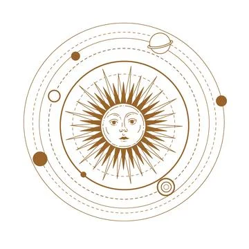 Solar system vector illustration. Sun with a human face. Stock Illustration