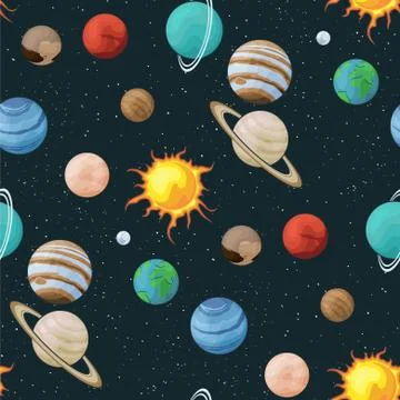 Solar system vector seamless pattern of planets in space universe texture Stock Illustration