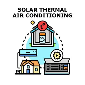 Solar thermal air conditioning system concept vector Ilustración de archivo