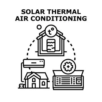 Solar thermal air conditioning system concept vector Ilustración de archivo