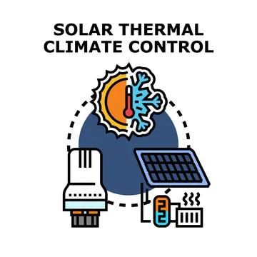 Solar thermal climate control system regulating temperature Stock Illustration