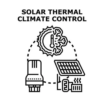 Solar thermal climate control system regulating temperature Stock Illustration