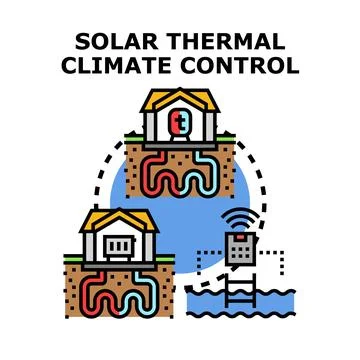 Solar thermal climate control system for heating and cooling Stock Illustration