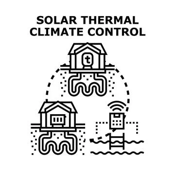 Solar thermal climate control system for heating and cooling Stock Illustration
