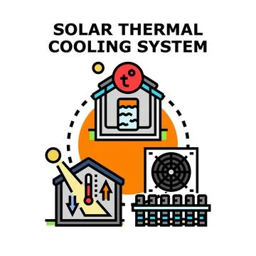 Solar thermal cooling system diagram energy technology Ilustración de archivo