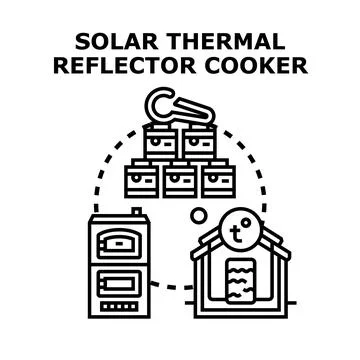 Solar thermal reflector cooker system concept Stock Illustration