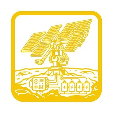 Solar tracker array power generator station on moon surface graphic resource. Stock Illustration