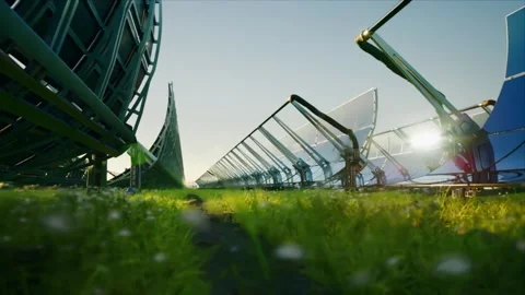 Solar Water Heating System around beautiful flowers and grass field. Stockbeeldmateriaal 151019832