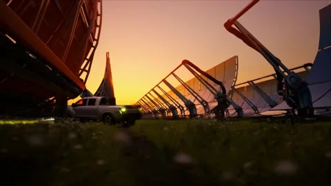 Solar water heating system in sunset lights video footage eco renewable energy Stock Footage 151019685