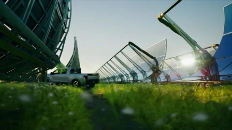 Solar water heating system in sunset lights video footage eco renewable energy Stockbeeldmateriaal 151019802