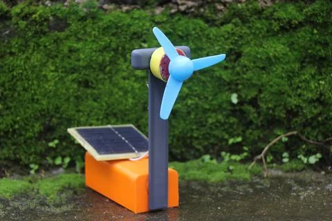 Solar wind mill made from 3d printed parts and a small solar panel Stock Photos