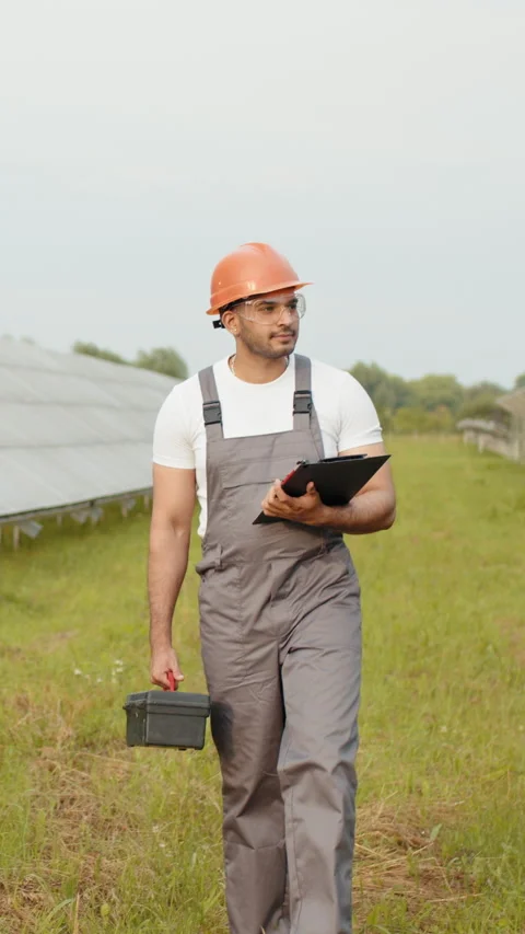 Solar Worker with Clipboard Stock Footage 317422813