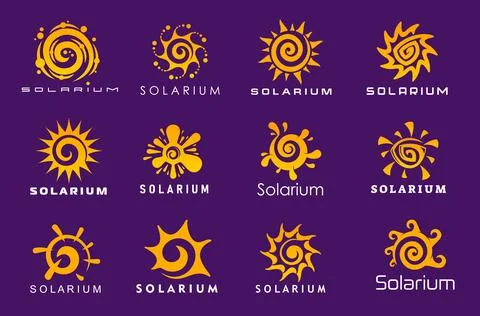 Solarium tan, summer beach sun, solar energy icons Stock Illustration