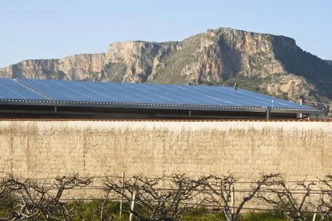 Solars panels in the mountain Stock Photos