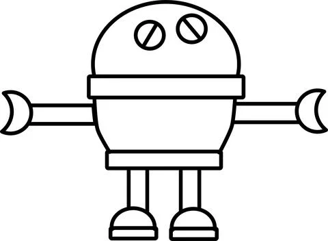 Solated flat black outline robot Stock Illustration