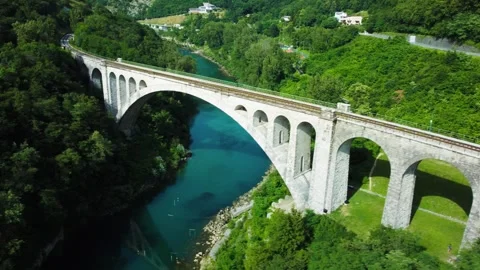 Solcan Bridge over River Soca, Slovenia. Aerial view. Video stock 271185511
