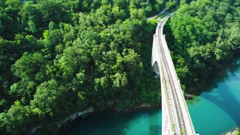 Solcan Bridge over River Soca, Slovenia. Aerial view. Video stock 271185664